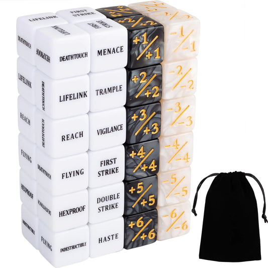 48 Pieces Abilities Keywords Counter Dice Plus One MTG Dice Counters Creature Stats Buff Tokens Dice Set for Magic The Gathering MTG TCG Card Games Accessories
